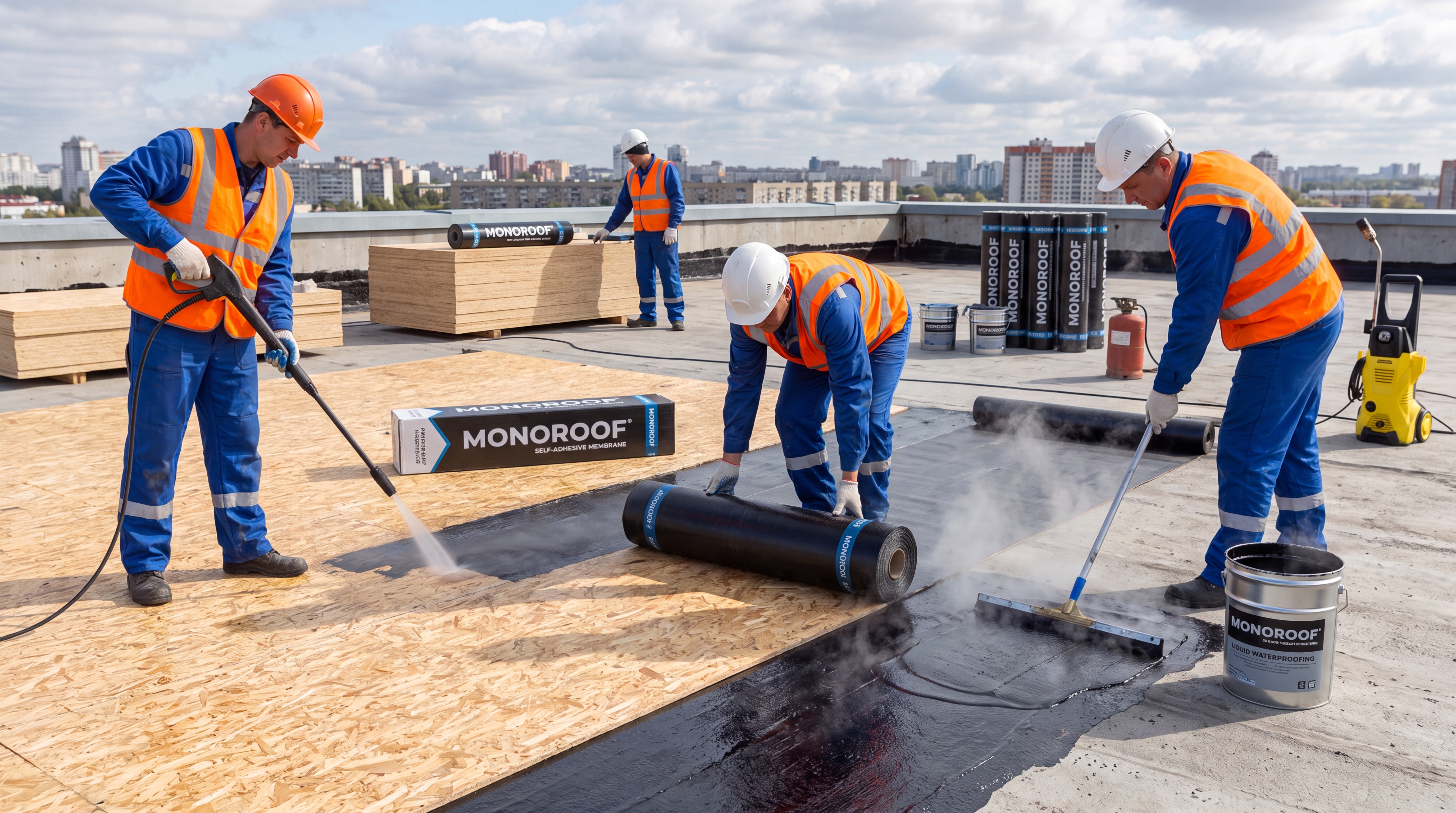 Устройство сплошного основания OSB, обложка услуги MONOROOF